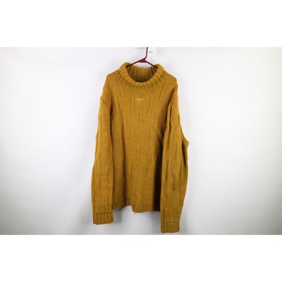 Vintage 60s Streetwear Mens 3XL Hand Knit Chunky Wool Turtleneck